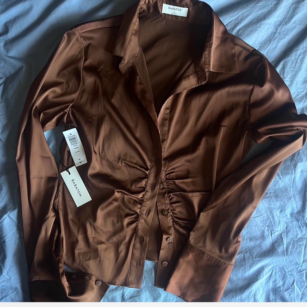 Aritzia Brown Satin Blouse